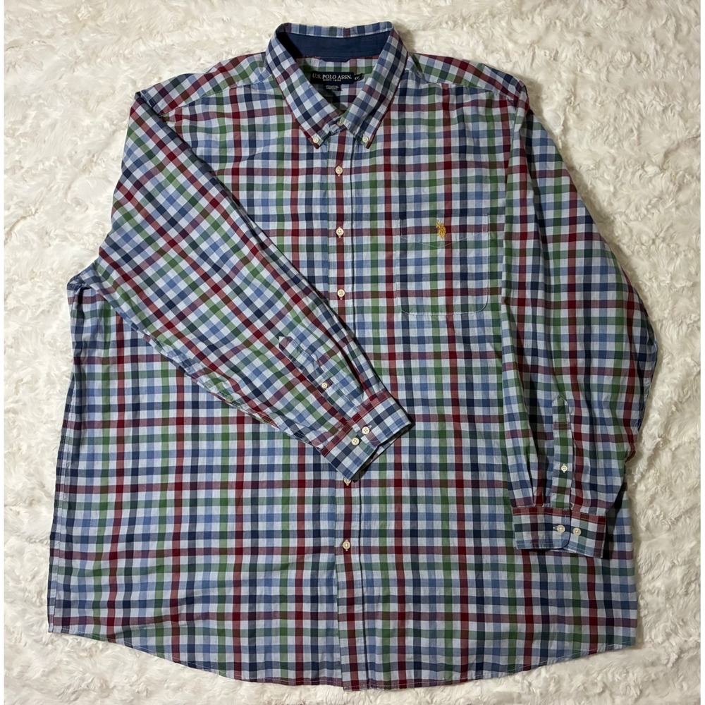 US Polo Assn Mens 4XLT Plaid Button Down Shirt Long Sleeve Multi Color Big Tall